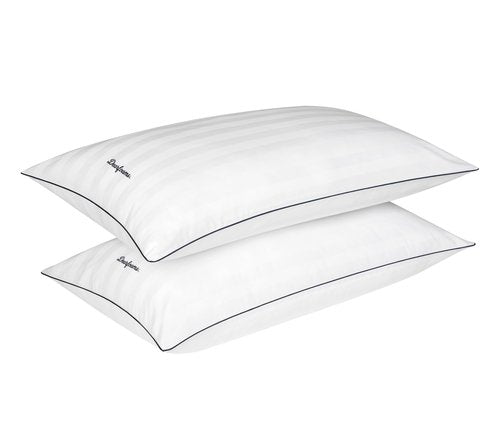 Dearfoams Bed Pillows,Set of 2 King Size, Luxurious Cotton Stripe Down Alternative Bed Pillows,Supportive for Back, Side & Stomach Sleepers
