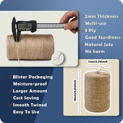PerkHomy Natural Jute Twine - 600 Feet Long Craft String for Gift Wrapping & Gardening (Brown, 2mm)