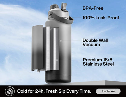 POWCAN 40 oz Insulated Water Bottle - 2-in-1 Straw & Spout Lid, Leak-Proof, BPA-Free | Obsidian Color