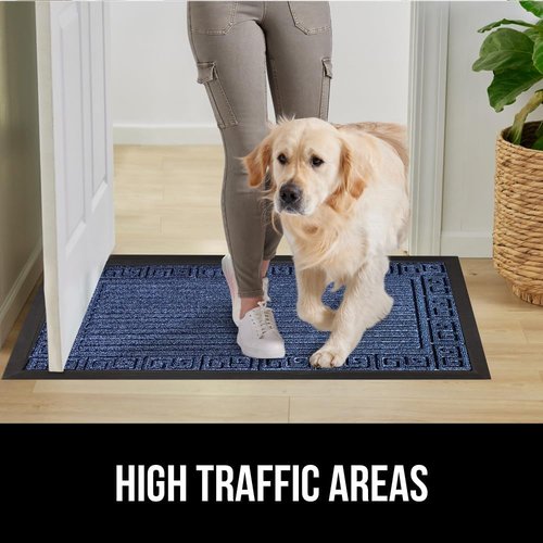 GORILLA GRIP Waterproof All-Season WeatherMAX Doormat - Natural Rubber, Stain & Fade Resistant, 29x17, Navy Greek Keys