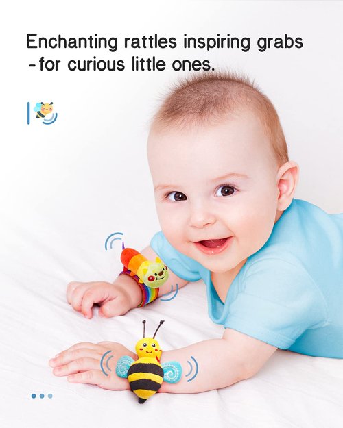 Infinno Baby Wrist Rattle Socks & Foot Finder Set - Ideal Toys for Newborns 0-12 Months | Garden Bug Series
