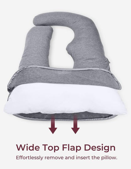 Momcozy Pregnancy Pillow Cover u Shaped, 57-inch Large Pregnancy Body Pillowcase Removable, Soft & Machine Washable Replacement Cover Fits Most 55/57 Inch