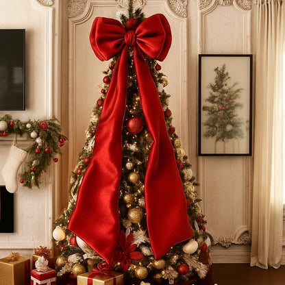 Skiennix Christmas Tree Topper Bow - Giant Red Satin Bow for Holiday Decor | 75x19 Inch Size