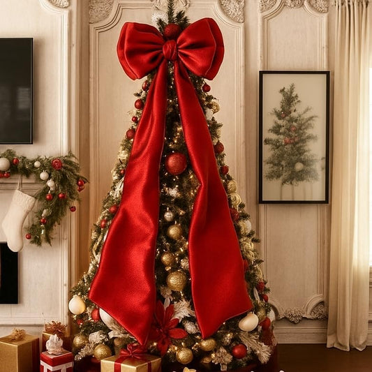 Skiennix Christmas Tree Topper Bow - Giant Red Satin Bow for Holiday Decor | 75x19 Inch Size
