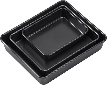 Skiennix Nonstick Roasting Pan Set - 3-Pack Durable Bakeware for Oven | Rectangular Black Design