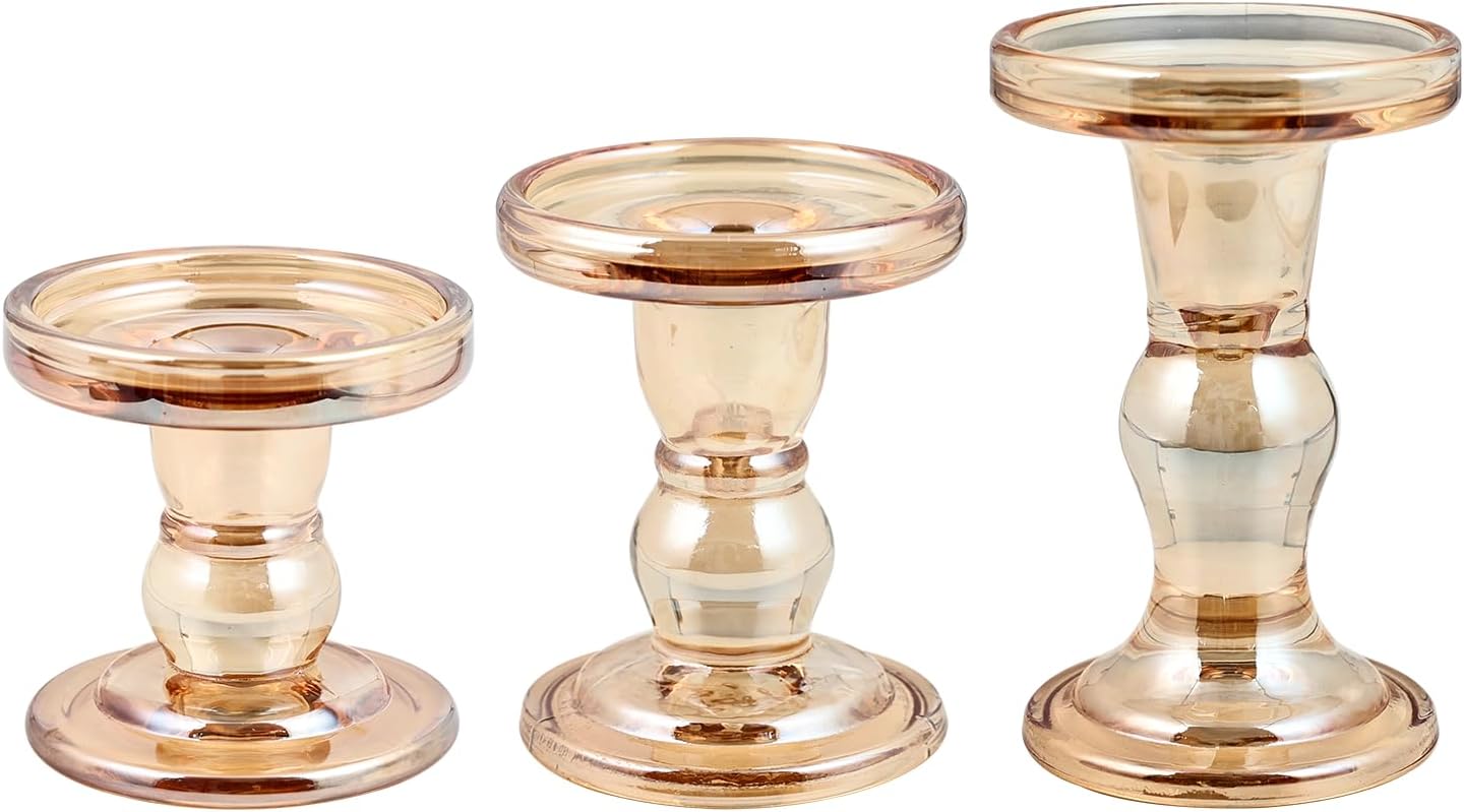 Skiennix Glass Candle Holders - Set of 3 Elegant Pillar Holders for Home Decor | Wedding Centerpiece