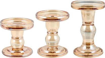 Skiennix Glass Candle Holders - Set of 3 Elegant Pillar Holders for Home Decor | Wedding Centerpiece