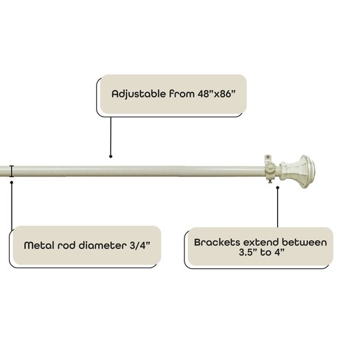 Decorative Window Curtain Rods With Finials, 48 To 86 Inches, 0.75 Diameter - Buono II, Carson Series - Lightweight & Easy To Install, Adjusts Telescopically To Fit Any Window by Achim Home Decor