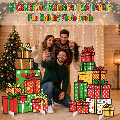 Christmas Whimsical Box Cardboard Cutout Pair - 2pcs Holiday Decor