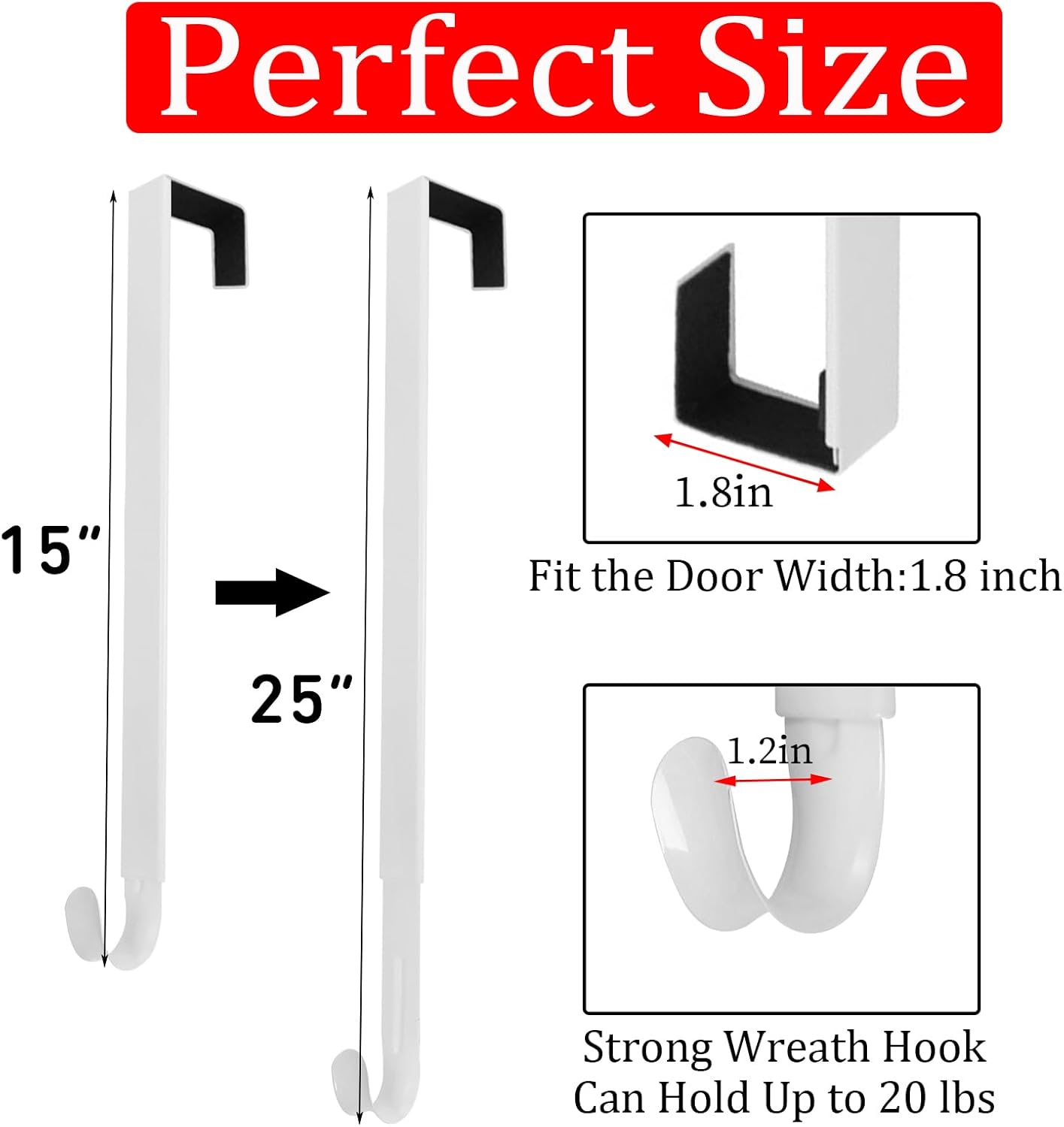 Regine Switzerland Wreath Hanger - Adjustable 15" to 25" for Christmas & Fall Decorations | White