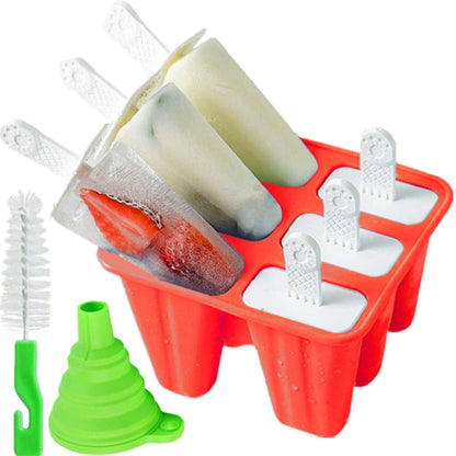 Popsicle Molds ，6 Pieces Silicone Ice Pop Models Popsicle Models Reusable Easy Release Ice Pop Maker (Red)