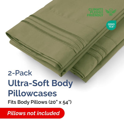 Skiennix Body Pillowcases Set of 2 | 20x54 Long Soft Pillow Covers - Comfy, Breathable & Wrinkle-Free in Sage Green