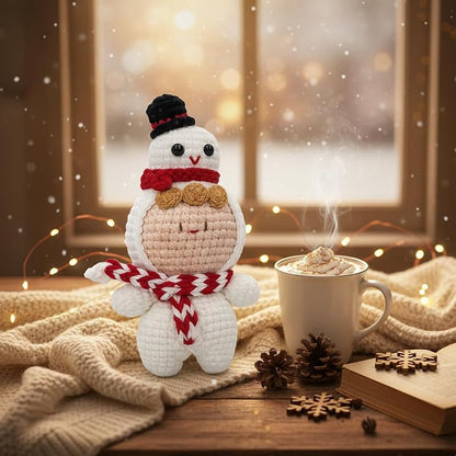 Snowman Christmas Crochet Doll - Handmade Holiday Knitted Plush Ornament