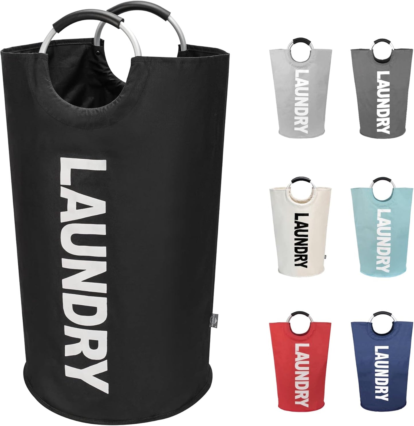 DOKEHOM 90L Large Laundry Basket - Collapsible Freestanding Hamper in Black for Easy Storage