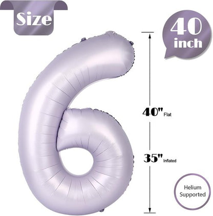 Lilac 6 Balloon - 40 Inch Number 6 Balloon for Birthday Decorations | Lavender Party Supplies