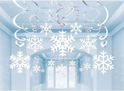 Omgouue Christmas Snowflake Hanging Swirl Decorations - 42Ct Frozen Winter Wonderland Party Supplies