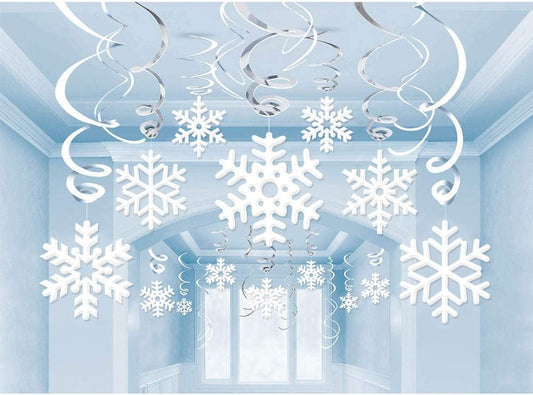 Omgouue Christmas Snowflake Hanging Swirl Decorations - 42Ct Frozen Winter Wonderland Party Supplies