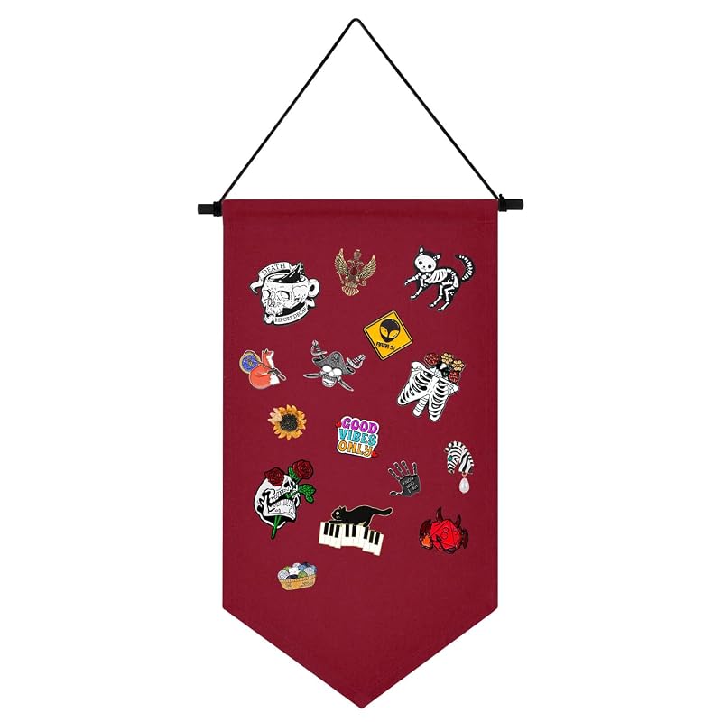 Christmas Red Wall Hanging Pin Display Banner - Jewelry Organizer Case for Pins, Earrings & Necklaces