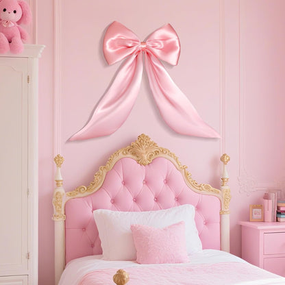 Skiennix Large Pink Bow | Satin Ribbon Tie for Room Decor & Party Backdrop (23 x 32 in)