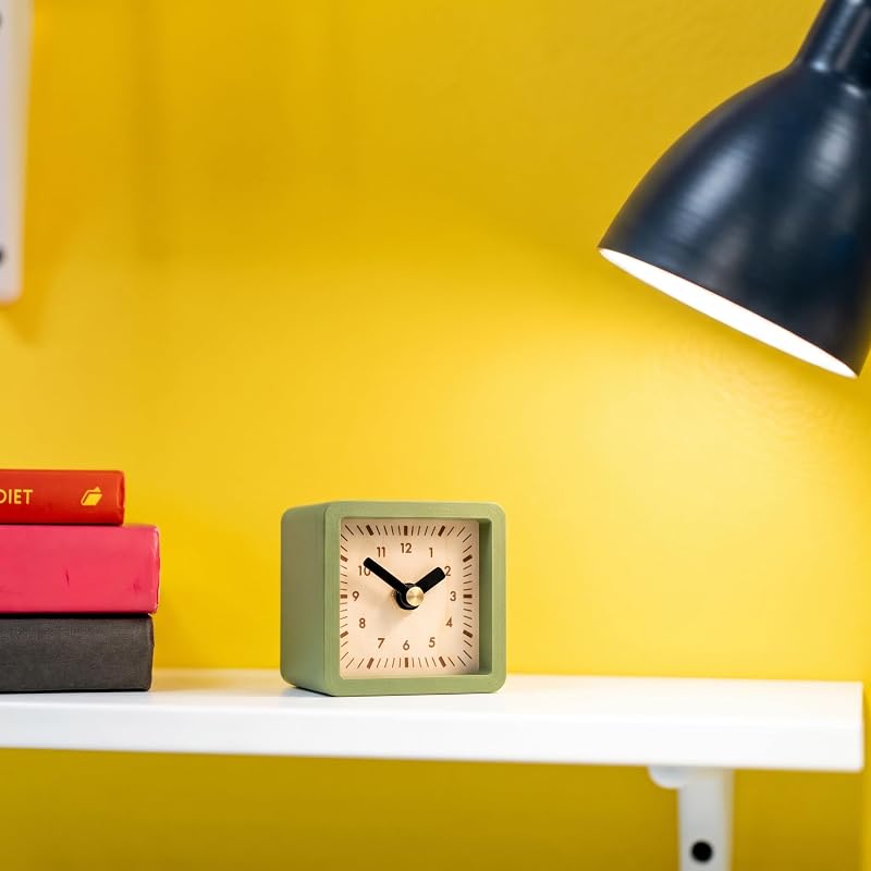 Dark Olive Cube Desk Clock - 3x3 Inch Silent Non-Ticking, Battery Powered