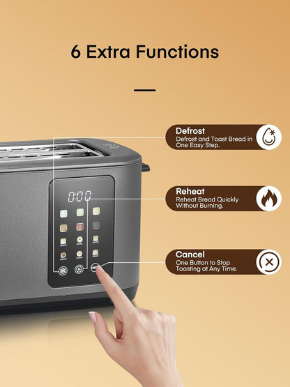 Skiennix 4-Slice Toaster - Touch Screen Control, Extra Wide Slots, Stainless Steel, Grey Finish