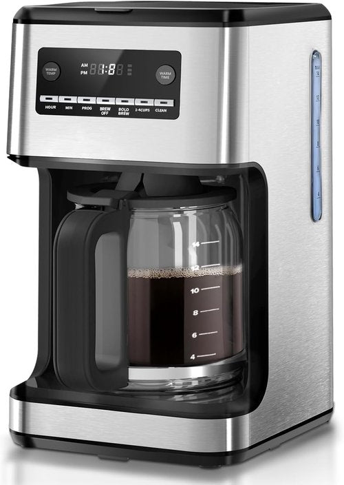Kismile 14-Cup Programmable Coffee Maker - Stainless Steel, Self-Cleaning, Timer & Reusable Filter