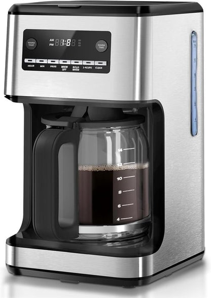 Kismile 14-Cup Programmable Coffee Maker - Stainless Steel, Self-Cleaning, Timer & Reusable Filter