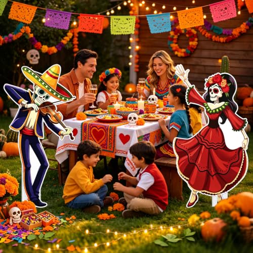 Vibrant Day of The Dead Cardboard Cutouts - Indoor & Outdoor Decor Set
