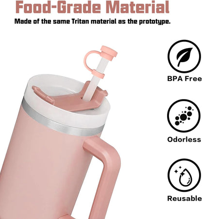 Stanley Replacement Straws - 6 Pack with Cleaning Brush & 4 Color Leak-Proof Plugs | Silicone Caps Included