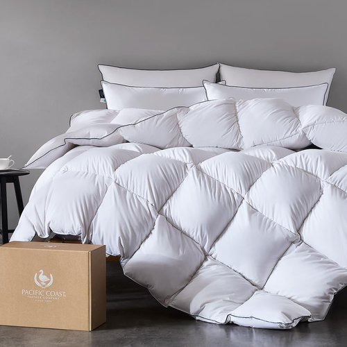 Pacific Coast Premium Goose Down Fiber Comforter King Size, 420TC 100% Australian Cotton Shell, All-Season Comforter with Hidden Baffle Box & Double-Stitched Piping (106"x90")