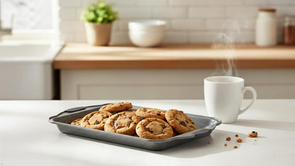 Anveena Nonstick Kitchen Oven Baking Pans - Premium Commercial Grade Bakeware with Red Silicone Handles | Easy to Clean Gray, 3-Piece Set