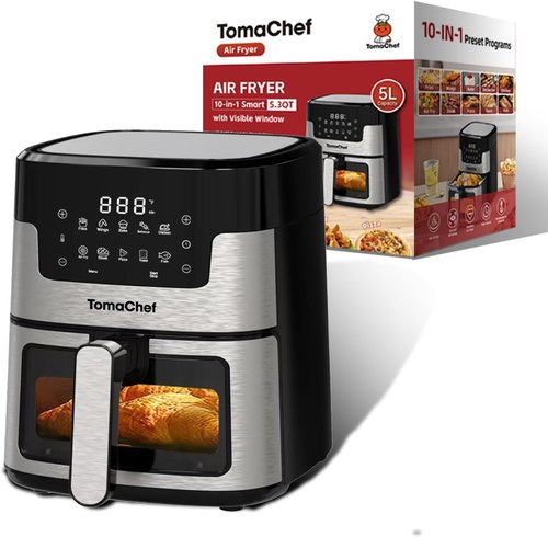 Air Fryer 10-in-1 by [Brand Name] - 5.3QT Compact Oil-Free Cooker with Digital Control | Healthy Cooking in Black