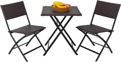 FDW Patio Furniture - 3 Piece Folding Rattan Chair Set | No Assembly Outdoor Conversation Set - Brown