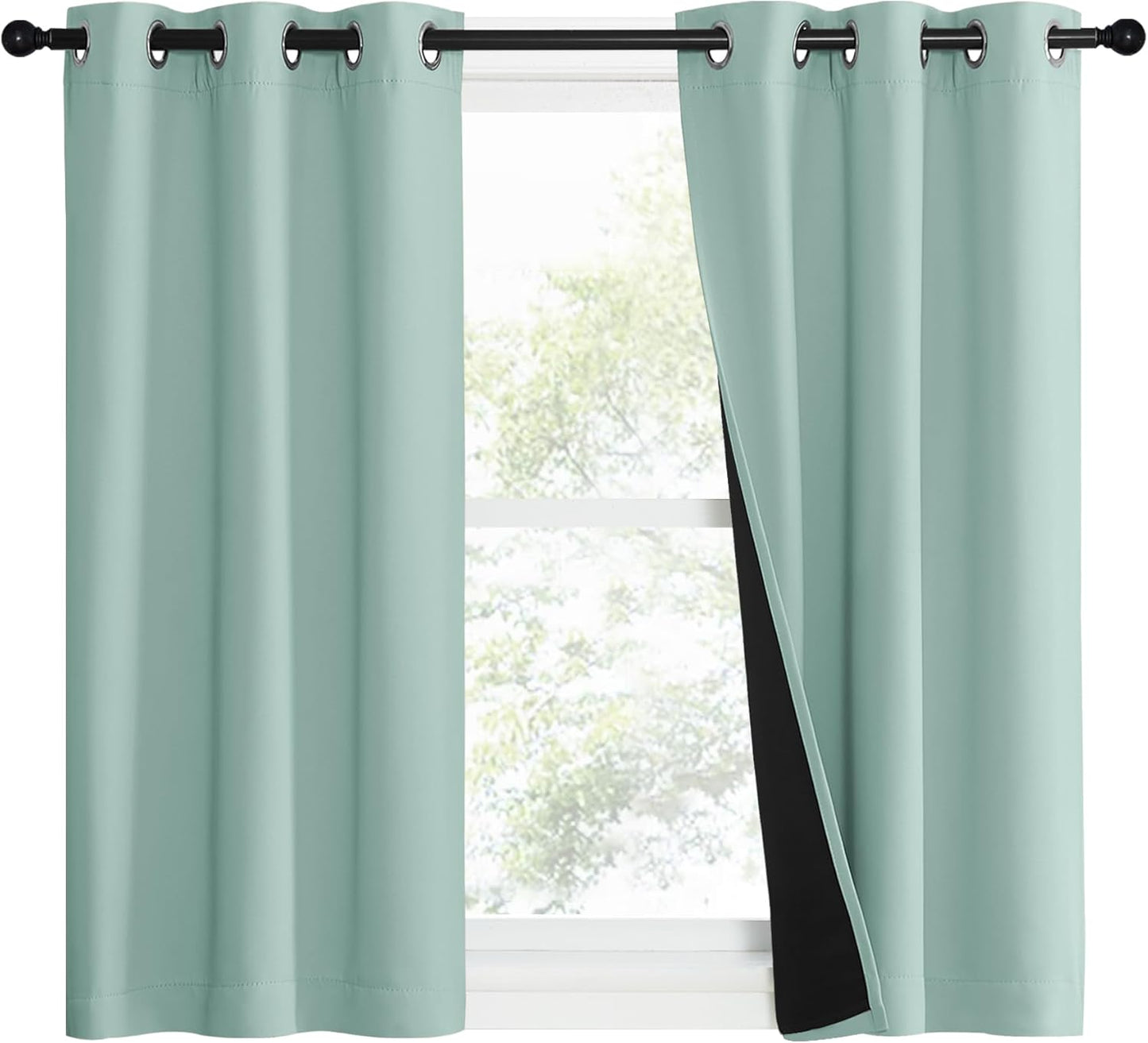 NICETOWN Aqua Blue Blackout Curtain Set - Thermal Insulated Window Draperies for Light Sleepers | 37W x 40L, 2 Panels
