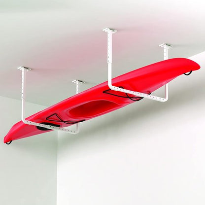 HyLoft Adjustable Garage Ceiling Mount Storage Rack Kit - 33" x 34" | Overhead Storage Solution in White