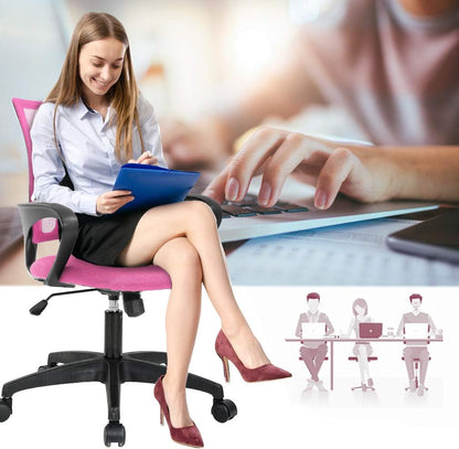 BestOffice Ergonomic Office Chair - Mid-Back Swivel Design with Breathable Backrest & Lumbar Support - Adjustable Height, Sponge Seat, Rolling Wheels - Pink - Pack of 2