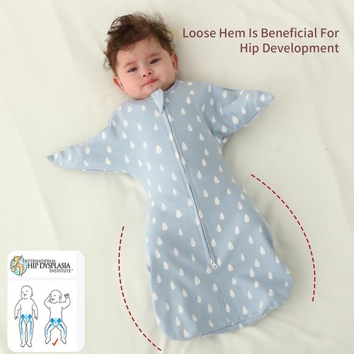 Insular Baby Transitional Swaddle - 2-Way Zipper Newborn Sleep Sack | Arms Up Infant Sleeping Bag, Raindrop, 0-3 Months