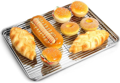 Yododo Baking Sheet Set - Stainless Steel Cookie Sheets with Cooling Racks | 4-Piece Set, 17½ Inch