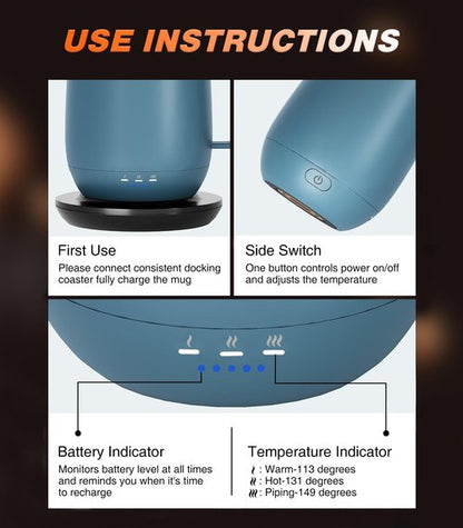 Kepwam Self Heating Coffee Mug, 16oz Smart Heated Coffee Mug, 150 Min Battery Life - Hot up to 149℉ Temperature Control Coffee Mug Warmer, Gifts for Women and Men