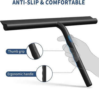 Ecooe Silicone Shower Squeegee - 13" Glass Cleaner Wiper with Stainless Steel Core | Black Finish for Home & Car