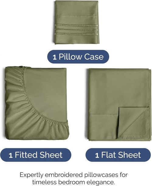 Hotel Luxury Twin Size 3-Piece Sheet Set by [Brand Name] - Comfy, Breathable & Cooling - Deep Pockets, Soft & Wrinkle-Free - Sage Green