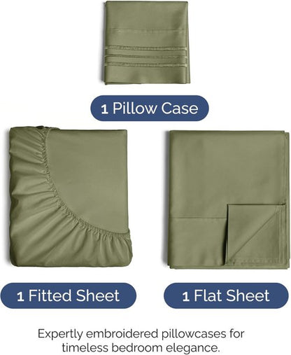 Hotel Luxury Twin Size 3-Piece Sheet Set by [Brand Name] - Comfy, Breathable & Cooling - Deep Pockets, Soft & Wrinkle-Free - Sage Green