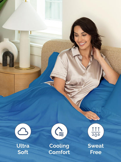 Skiennix Extra Deep Queen Sheet Set - 6 Piece Cooling & Breathable Bedding - Soft, Wrinkle-Free Royal Blue