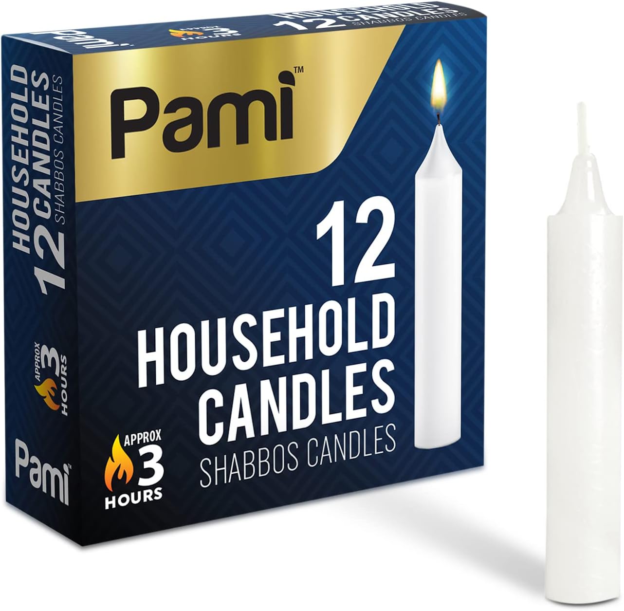 PAMI Traditional Shabbat Candle Sticks - Unscented Taper Candles | 12-Pack with 3 Hours Burn Time