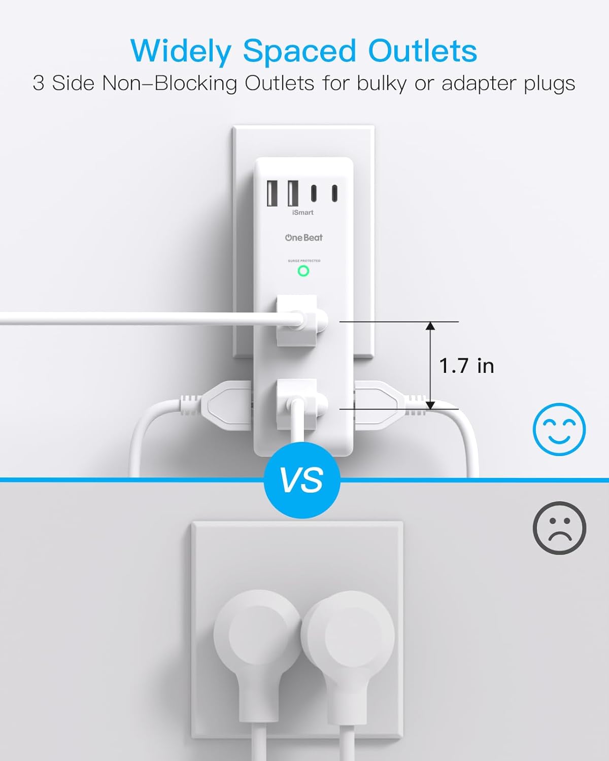 Surge Protector by [Brand Name] - 6 AC Outlet Extender with Rotating Plug & 4 USB Ports | 1800J Power Strip for Home & Office