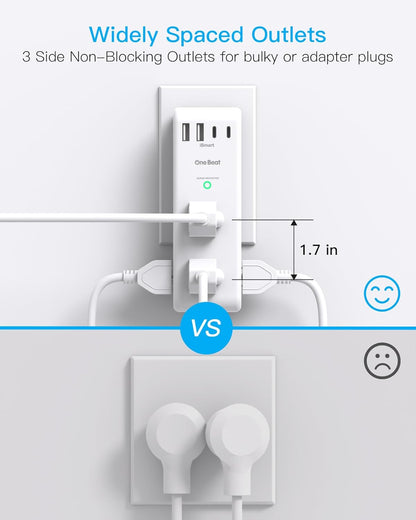 Surge Protector by [Brand Name] - 6 AC Outlet Extender with Rotating Plug & 4 USB Ports | 1800J Power Strip for Home & Office