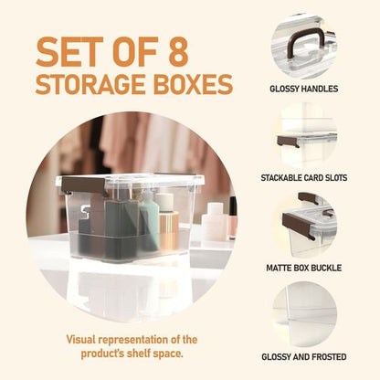Clear Plastic Storage Bins - 8 Pack Latch Boxes with Handles | 4 Quart Multi-Purpose Containers