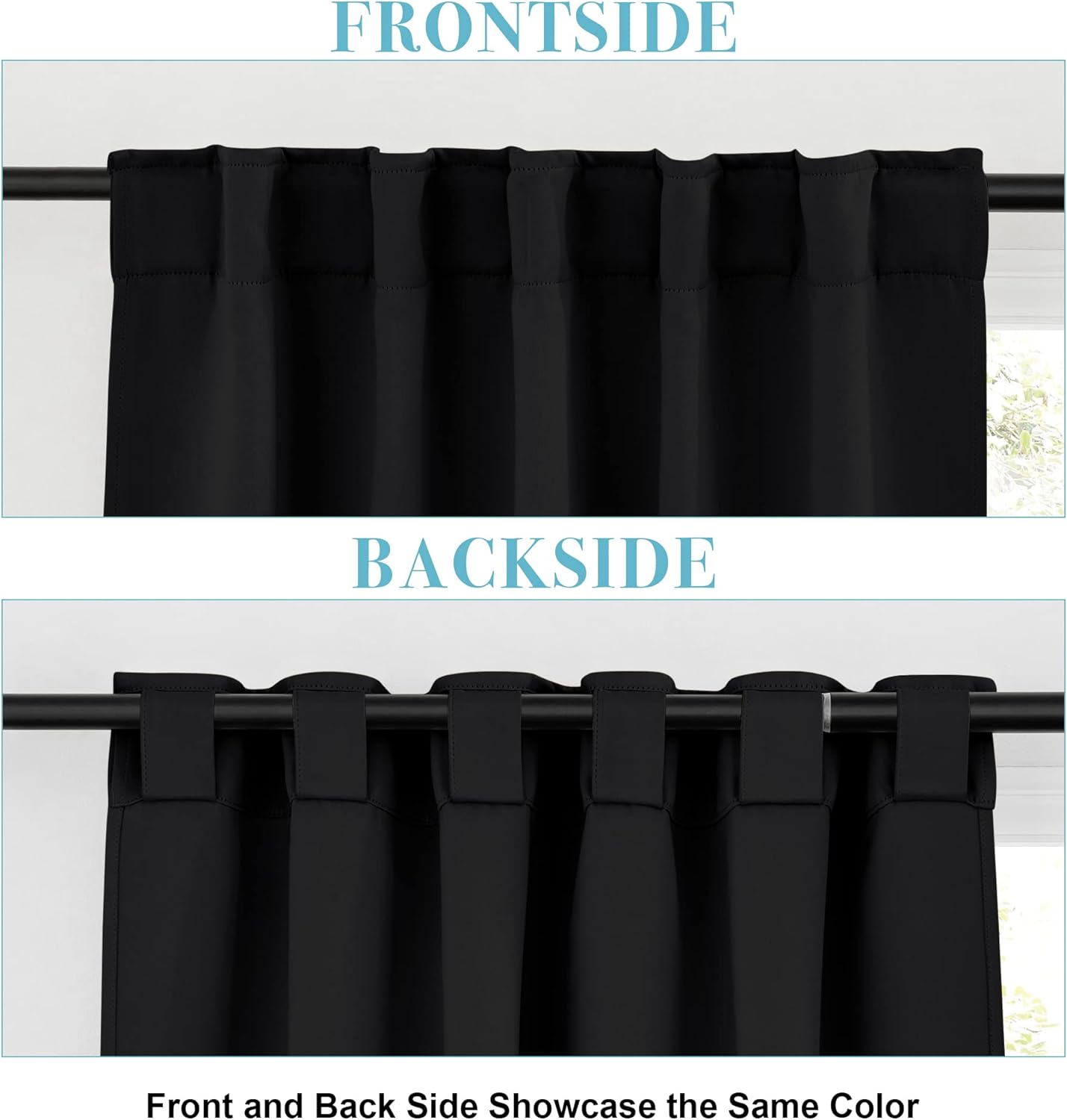 RYB HOME Blackout Curtains - Energy Saving Thermal Insulated Drapes for Small Windows | 42" x 45", Black, 2 Panels