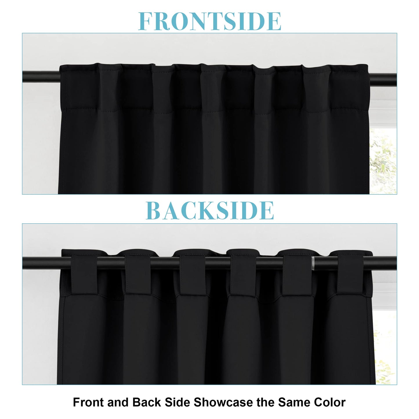 RYB HOME Short Black Curtains for Bedroom, Blackout Thermal Insulated Curtains and Drapes Small Window Treatment Privacy Shades for Kitchen Farmhouse Closet, W42 x L63 inch, 2 Panels