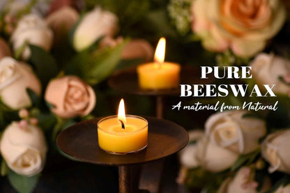 Pure Beeswax Tealight Candles - 100 Pack of Natural, Unscented, Clean Burning Yellow Candles